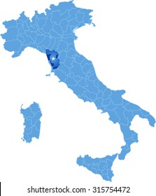 Map of Italy where Pisa province is pulled out, isolated on white background
