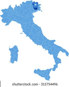 Map of Italy where Pordenone province is pulled out, isolated on white background
