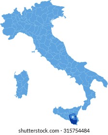 Map of Italy where Ragusa province is pulled out, isolated on white background
