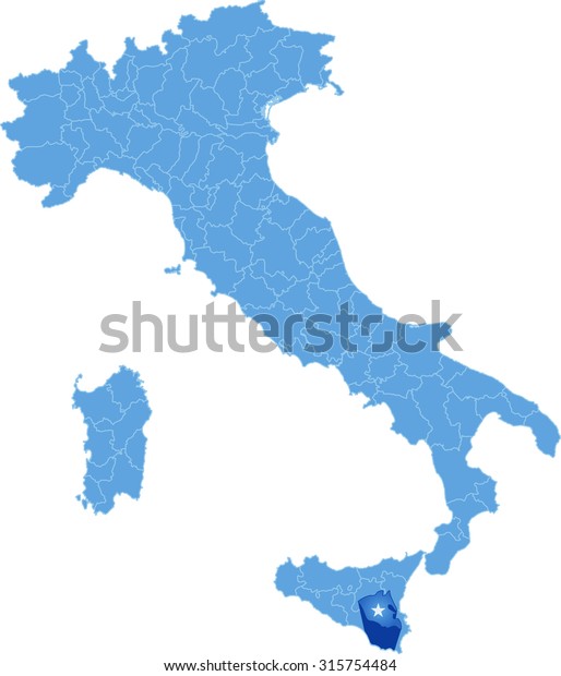 Map of Italy where Ragusa province is pulled\
out, isolated on white\
background\
