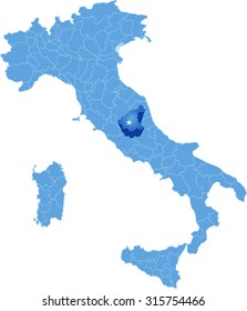 Map of Italy where Rieti province is pulled out, isolated on white background
