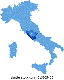 Map of Italy where Roma province is pulled out, isolated on white background
