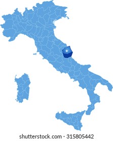 Map of Italy where Teramo province is pulled out, isolated on white background