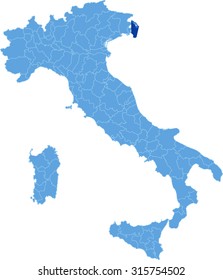 Map of Italy where Trieste province is pulled out, isolated on white background
