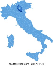 Map of Italy where Verona province is pulled out, isolated on white background

