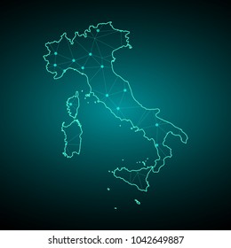 Map of Italy. Wire frame 3D mesh polygonal network line, design sphere, dot and structure. communications map of Italy. Vector Illustration EPS10.