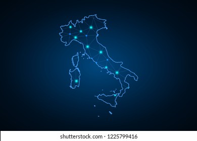 Map of Italy. Wire frame 3D mesh polygonal network line, design sphere, dot and structure. communications map of Italy. Vector Illustration EPS10.