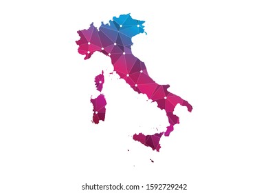 Map of Italy. Wire frame 3D mesh polygonal network line, design sphere, dot and structure. communications map of Italy. Vector Illustration EPS10.