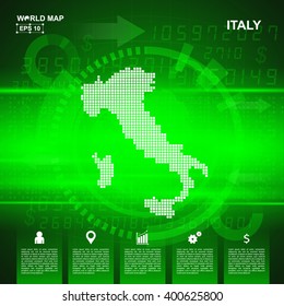 Map Of Italy,Abstract Green background, pixel vector illustration