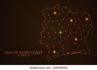 Map of Ivory Coast - Abstract mash line and point scales on dark background. 3D mesh polygonal network connections.Vector illustration eps 10. 