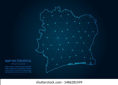 map of ivory Coast with Abstract mash line and point scales on Dark background . Wire frame 3D mesh polygonal network line, design polygon sphere, dot and structure. Vector illustration eps 10.