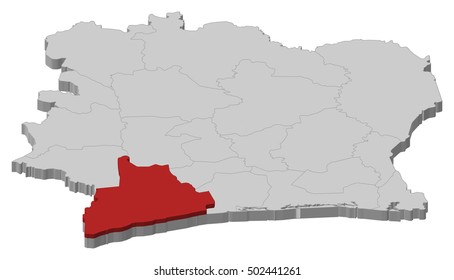 Map - Ivory Coast, Bas-Sassandra - 3D-Illustration