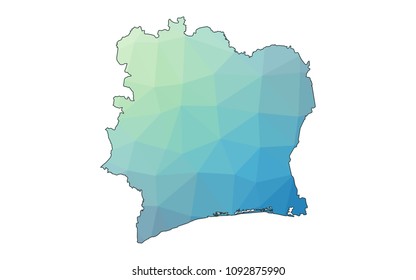 Map of Ivory Coast - Blue Geometric Rumpled Triangular , Polygonal Design For Your . Vector illustration eps 10.