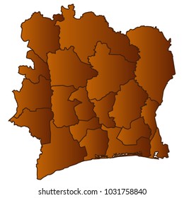 Map of Ivory Coast- Map of the city and each border separately. Brown Gold eps Vector Illustration 10