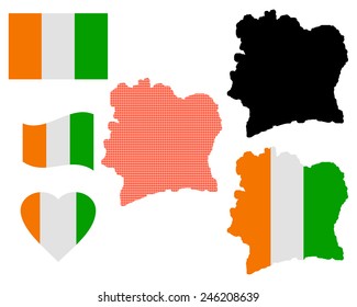 map of Ivory Coast  and the different types of characters on a white background 
