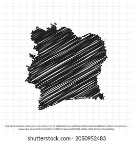 Map of Ivory Coast freehand drawing on a sheet of exercise book. Vector illustration.