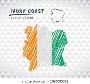 Map of Ivory Coast with hand drawn sketch pen map inside. Vector illustration