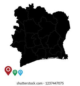 Map of Ivory Coast, High Detailed Map of Ivory Coast isolated on white background.Vector illustration eps 10
