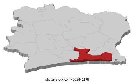 Map - Ivory Coast, Lagunes - 3D-Illustration