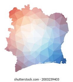 Map of Ivory Coast. Low poly illustration of the country. Geometric design with stripes. Technology, internet, network concept. Vector illustration.