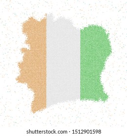 Map of Ivory Coast. Mosaic style map with flag of Ivory Coast. Vector illustration.