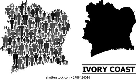 Map of Ivory Coast for national doctrines. Vector nation mosaic. Mosaic map of Ivory Coast organized of human items. Demographic concept in dark gray color hues.