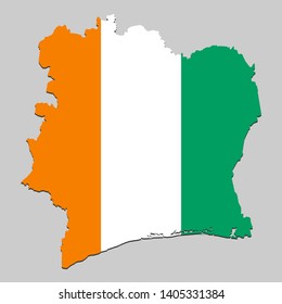 Map of Ivory Coast with national flag. Vector Illustration