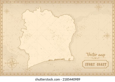 Map of Ivory Coast in the old style, brown graphics in retro fantasy style