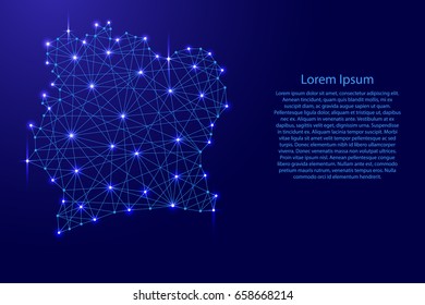 Map of Ivory Coast from polygonal blue lines and glowing stars vector illustration