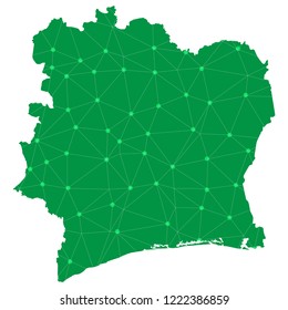 Map of Ivory Coast from Polygonal wire frame low poly mesh,Ivory Coast map Vector Illustration EPS10.