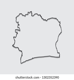 map of Ivory Coast with shadow on gray background.eps10