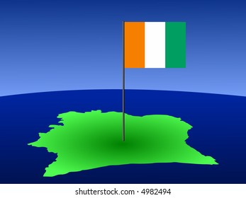 map of Ivory Coast and their flag on pole illustration