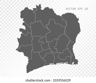 Map of Ivory Coast , vector illustration on transparent background. Items are placed on separate layers and editable.