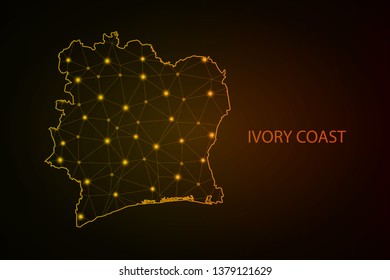Map of Ivory Coast. Wire frame 3D mesh polygonal network line, design sphere, dot and structure. communications map of Ivory Coast. Vector Illustration EPS10. - Vector - Vector