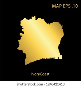 Map of ivoryCoast abstract corlor Gold on Black background frame vector illustration eps 10.