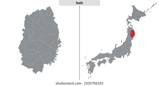 mapa de la prefectura japonesa de Iwate y ubicación en el mapa japonés