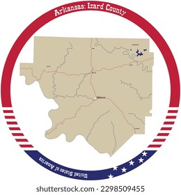 Map of Izard County in Arkansas, USA arranged in a circle.