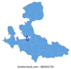 Map of Izmir with each administrative district where Balcova is pulled out