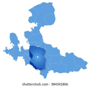 Map of Izmir with each administrative district where Menderes is pulled out