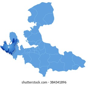 Map of Izmir with each administrative district where Cesme is pulled out