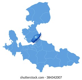 Map of Izmir with each administrative district where Karsiyaka is pulled out