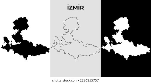 Map of Izmir, Turkey region outline silhouette vector illustration, scribble sketch City of Izmir map