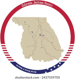 Karte von Jackson County in Colorado, USA in einem Kreis angeordnet.