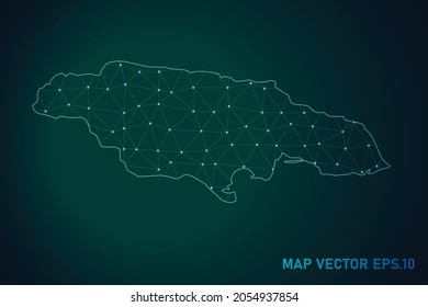 Map of jamaica - Abstract mash line and point scales on dark gradient background. Wire Frame 3D mesh polygonal network line, design sphere, dot and structure. Vector illustration eps 10.