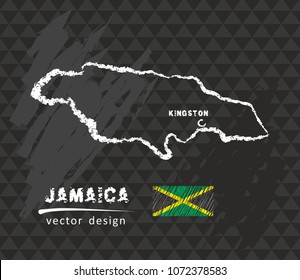 Map of Jamaica, Chalk sketch vector illustration