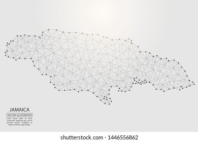 A map of Jamaica consisting of 3D triangles, lines, points, and connections. Vector illustration of the EPS 10.