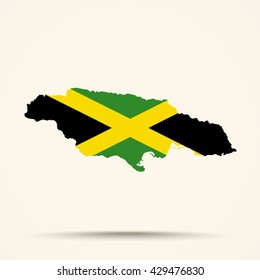 Map of Jamaica in Jamaica flag colors


