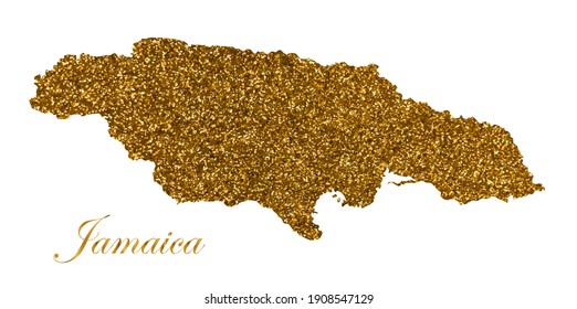 Map of Jamaica island. Silhouette with golden glitter texture. Vector Illustration