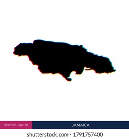 Mapa de Jamaica en estilo multicolor en la plantilla de diseño de vector de borde