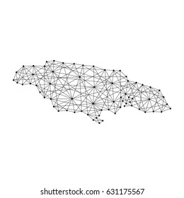 Map of Jamaica from polygonal black lines and dots of vector illustration